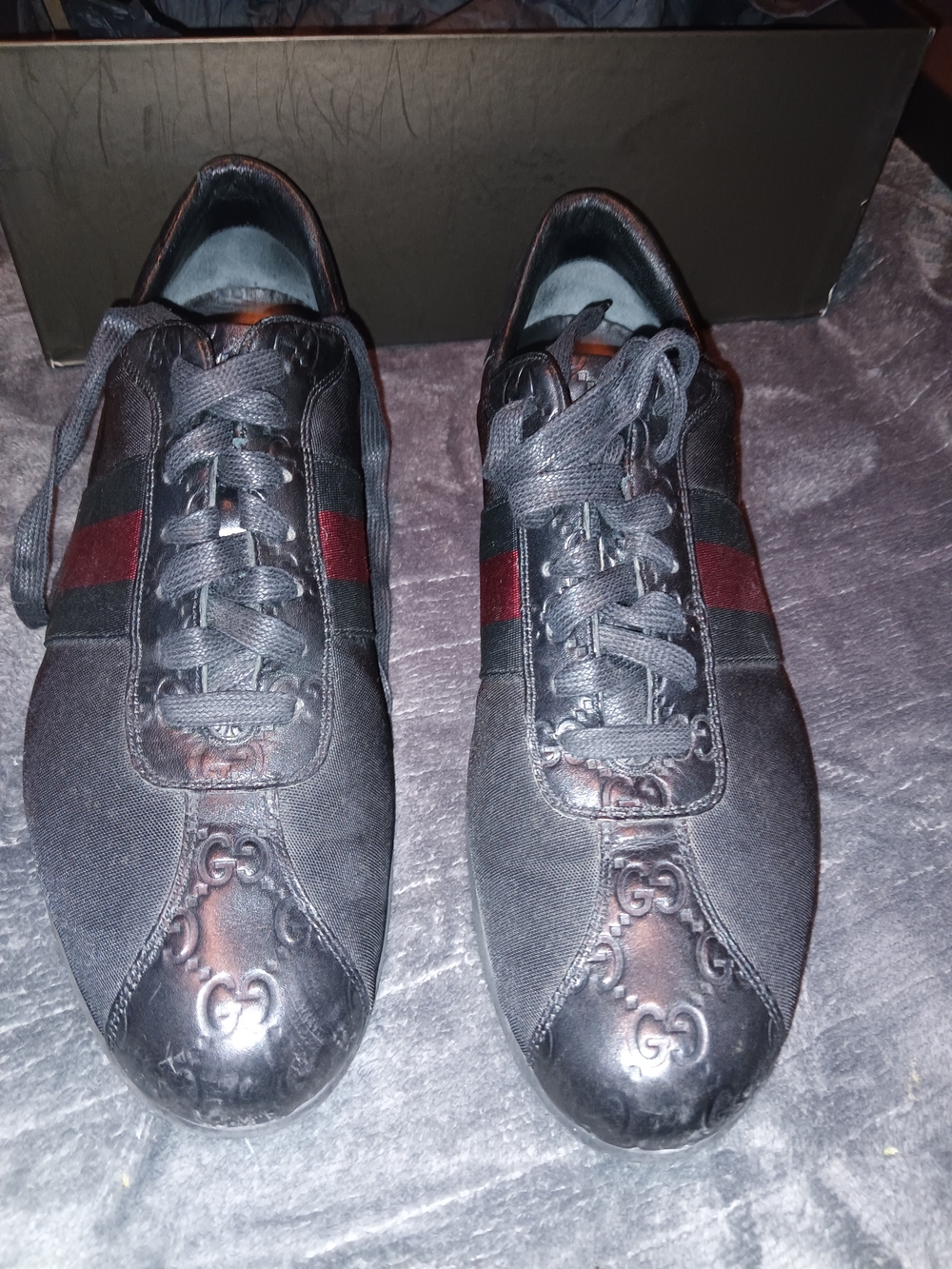Gucci Black Sneakers with Red Web Stripe